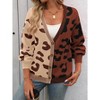 Women's Leopard Print Cardigan V Neck Long Sleeve Color Block Button Down Oversized Sweater Outwear - 2 of 4