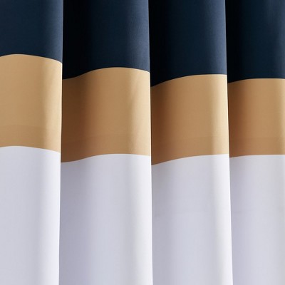 Alexander Navy and Gold Color Block Polyester Curtain Pair