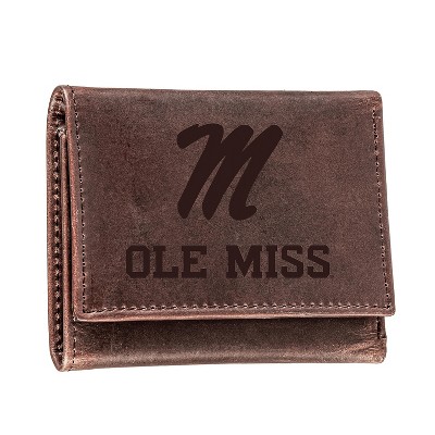 Evergreen NCAA Ole Miss Rebels Brown Leather Trifold Wallet Officially Licensed with Gift Box