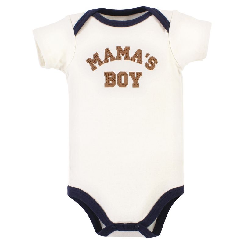 Hudson Baby Infant Boy Cotton Bodysuit, Pant and Shoe Set, Brown Navy Mamas Boy, 4 of 6