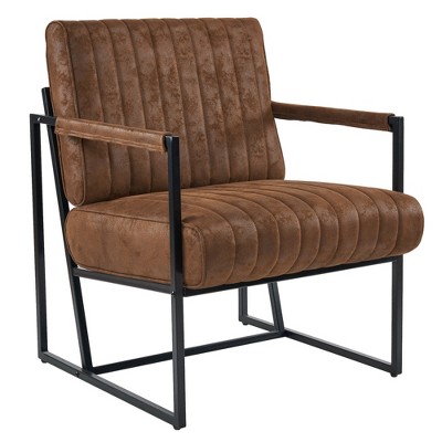 Beautyolove Mid Century Modern Brown Faux Leather Accent Chair Armchair with Tufted Cushion and Metal Frame