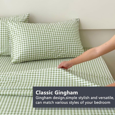 Der Rose BALHAM TRADE-Sage Green Gingham 4Pieces Queen Size Sheet Set, Grid Deep Pocket Bed Sheets Green Gingham Queen 90"x102" — фото 4
