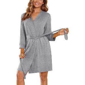 Ekouaer Women‘s Robes Lightweight 3/4 Sleeve Short Knit Bathrobe Soft Knee Length Sleepwear Robes with Pockets - 1 of 4