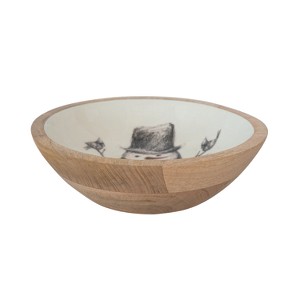 Storied Home Enameled Mango Wood Bowl with Snowman and Bird Image, Red, Black and White - 1 of 1