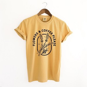 Simply Sage Market Women's Flowers and Coffee Please Short Sleeve Garment Dyed Tee - 1 of 3