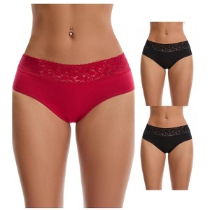 INSPIRE CHIC Women's Lace Mid Waisted Soft Breathable Briefs Underwear 3 Packs - 1 of 4