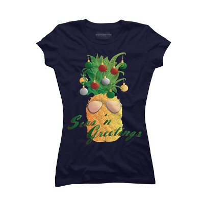 Junior's Design By Humans Christmas Pineapple By Desdymona T-Shirt