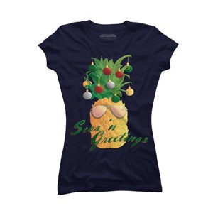 Junior's Design By Humans Christmas Pineapple By Desdymona T-Shirt - 1 of 3
