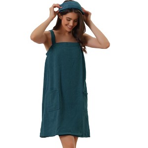 cheibear Women's Towel Wrap Dress Robe Sleeveless Bathrobe with Strap for Gym Shower Spa - 1 of 4