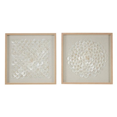 Cream Geometric Handmade Shell Shadow Box Wall Art Set