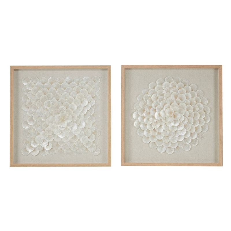 Shell Geometric Handmade Overlapping Shells Shadow Box with Canvas Backing Set of 2 Cream - Olivia &#38; May, 6 of 10