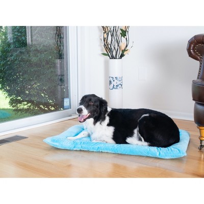 Large Sky Blue Velvet Pet Bed Mat with Padded Border