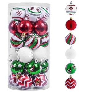 Aoibox 30pcs Christmas Ornaments Set Red Green White Shatterproof Balls 2.36 Inch Hanging Tree Decorations Bulk for Holiday Party - 1 of 4