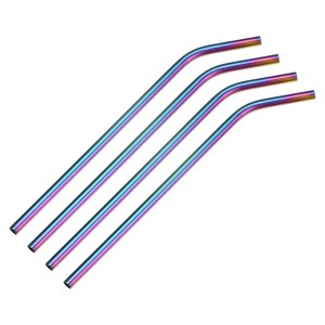 Unique Bargains Large Cocktail Coffee Juice Reusable Metal Straws 4 Pcs - 1 of 3