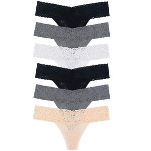 Felina Stretchy Lace Low Rise Thong - Sexy Underwear for Women, Thongs for Women, Seamless Panties for Women (6-Pack) - 1 of 2