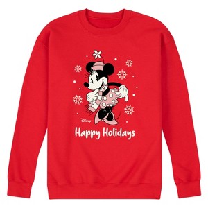 Men's - Disney - Vintage Minnie Happy Holidays Graphic Fleece Sweatshirt - 1 of 4
