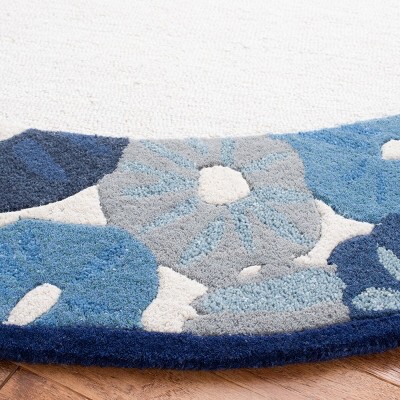 Azurite Blue Floral Border Hand-Tufted Wool Rug, 5' x 8'