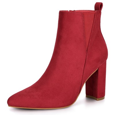 Allegra K Women's Faux Suede Pointed Toe Zipper Block Heels Ankle Boots