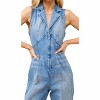Women's Collared Sleeveless Denim Jumpsuit - Blue B - 4 of 4