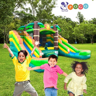 Tropical Inflatable Bounce House with Dual Water Slides