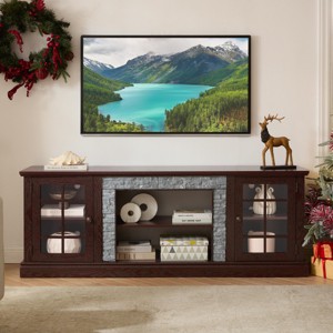SEVOBAL Utility Storage Cabinets Modern TV Stand with Faux Stone Design and 2 Door Storage for Living Room, Black, 70.12"*15.35"*25.83" - 1 of 4