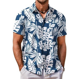COOFANDY Mens Hawaiian Shirt Short Sleeve Button Down Shirt Tropical Summer Beach Shirt - 1 of 4