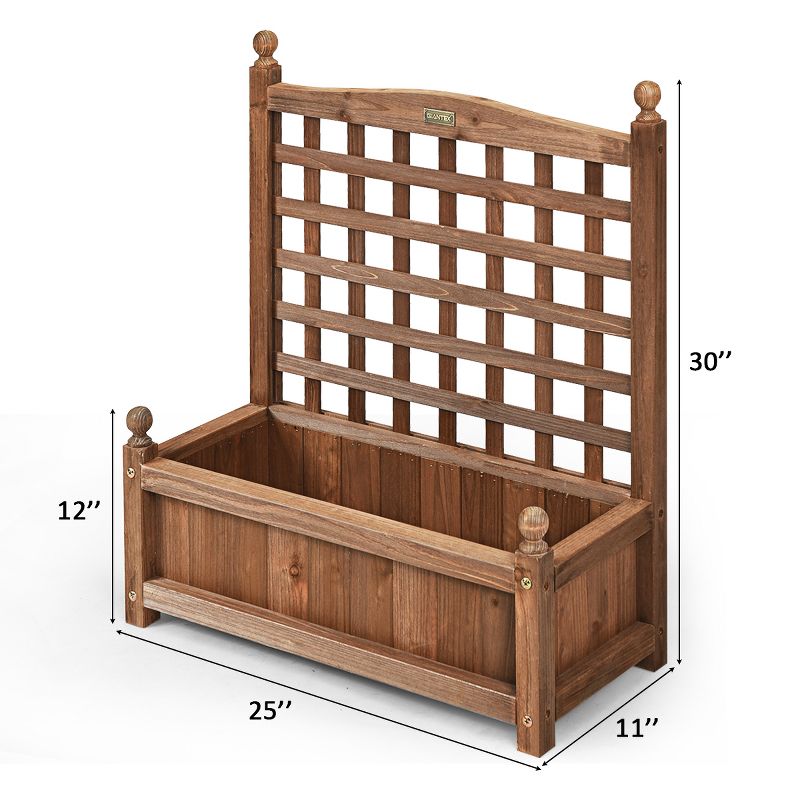 Costway Solid Wood Planter Box with Trellis Weather-Resistant Outdoor 25''x11''x30'', 2 of 10