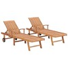vidaXL Solid Teak Wood Sun Loungers, Set of 2 - Adjustable Outdoor Garden Lounge Chairs with Wheel Design - Brown - 2 of 4