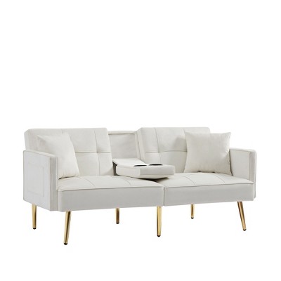 NicBex 69.2 Inch Velvet Futon Sofa Bed with 2 Hidden Cup Holders and 2 Pillows for Living Room,Office,Apartment