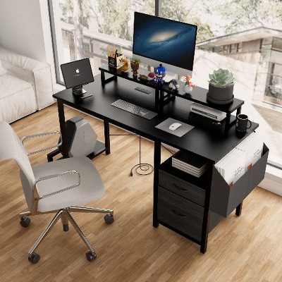 CENGHU 47.3" Computer Desk with Hidden Power Outlet, 2 Monitor Stands, H-shape Desk with Drawers, Use for Home Desk, Game Table, Office Desk