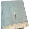 HomeRoots 55" X 70" Sky Blue And White Herringbone Cotton Blend J Throw Blanket with Tassels And Embroidery - 4 of 4