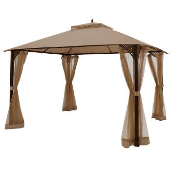 Tangkula 12'x 10'Octagonal Tent Outdoor Gazebo Canopy Shelter with Mosquito Netting Brown
