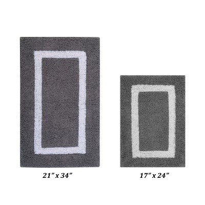 Hotel Bath Rug 100% Premium Cotton Tufted Weave Two Tone Reversible 2 Piece Bathroom Rug Set, Super Soft & Water Absorbent, Machine Washable Bathmat