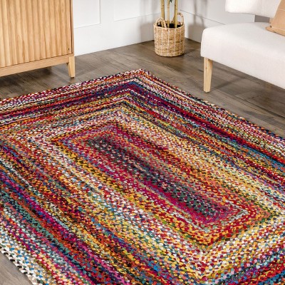 Handmade Bohemian Braided Cotton Square Area Rug - Multi