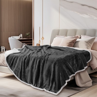 Charcoal Reversible Sherpa Fleece Throw Blanket 50" x 60"