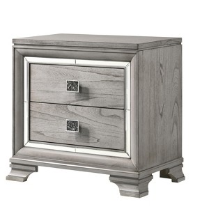 1pc Contemporary Light Grey Finish Two Drawers Bevel Mirror Accents Wooden Solid Wood Bedroom Furniture - 1 of 4