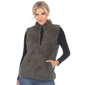 Women's Zip up High Pile Fleece Vest -White Mark - 1 of 4