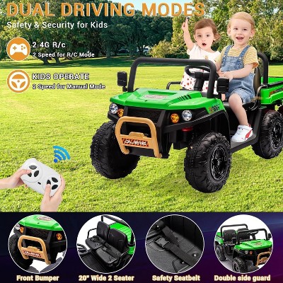 Acekool 24V Kids Electric Car with 4x35W Motors, 24V 7AH Battery, 2-5 MPH Speeds, Automatic Dump Bed, Parent Remote, Off-Road Features, Green