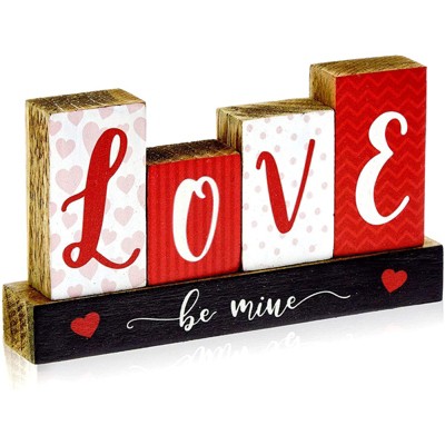 Okuna Outpost 5 Piece Wooden Love Letter Blocks Sign for Valentine Decor, Love be Mine, 5.9 x 3.15 in