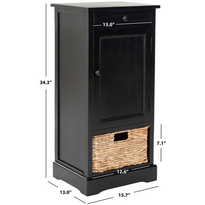 Raven Distressed Black Tall Transitional Storage Unit with Pull-Out Basket