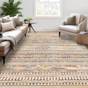 Small Throw Rug for Bedroom Kitchen Entryway - Boho Vintage Non-Slip Washable Mat, Oriental Soft Stain Resistant Low Pile Carpet - 1 of 4