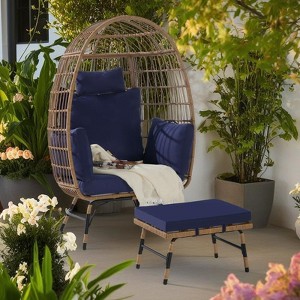 2-Piece Oversized Outdoor Rattan Wicker Egg Chair with Ottoman - 1 of 4