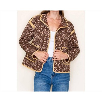 Women's Polar Collar Button Closure Floral Quilted Jacket - STACCATO