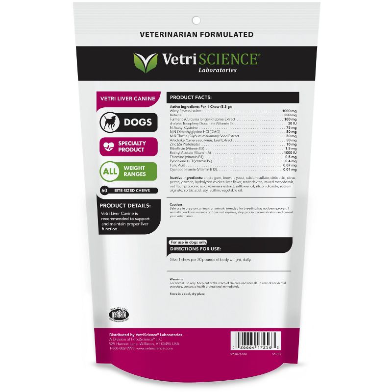 VetriScience Vetri Liver Support and Detoxification for Dogs, Chicken Liver Flavor, 60 Bite Sized Chews, 2 of 4