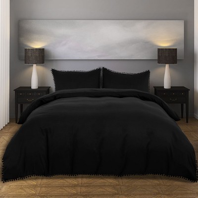 PiccoCasa 110gsm Brushed Microfiber Bedding Duvet Cover Set with Pompoms with 2 Pillowcase