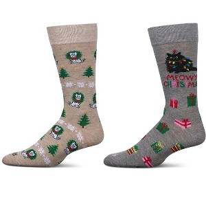 MeMoi Men's 2 Pair Pack Novelty Christmas Animal Crew Socks - 1 of 4
