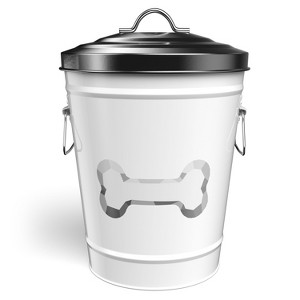 Amici Pet Zentangle Dog Bone Design Metal Storage Canister, 270 oz. , White w/ Black Lid - 1 of 4