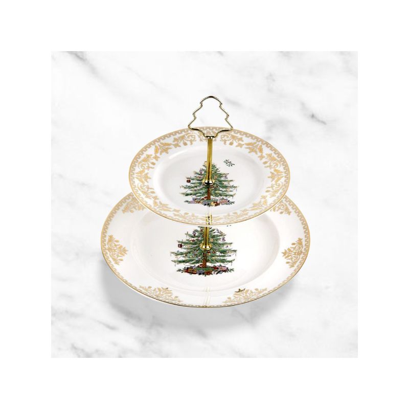 Spode Christmas Tree Gold 2-Tier Cake Stand - 10.5 Inch/8 Inch, 3 of 4