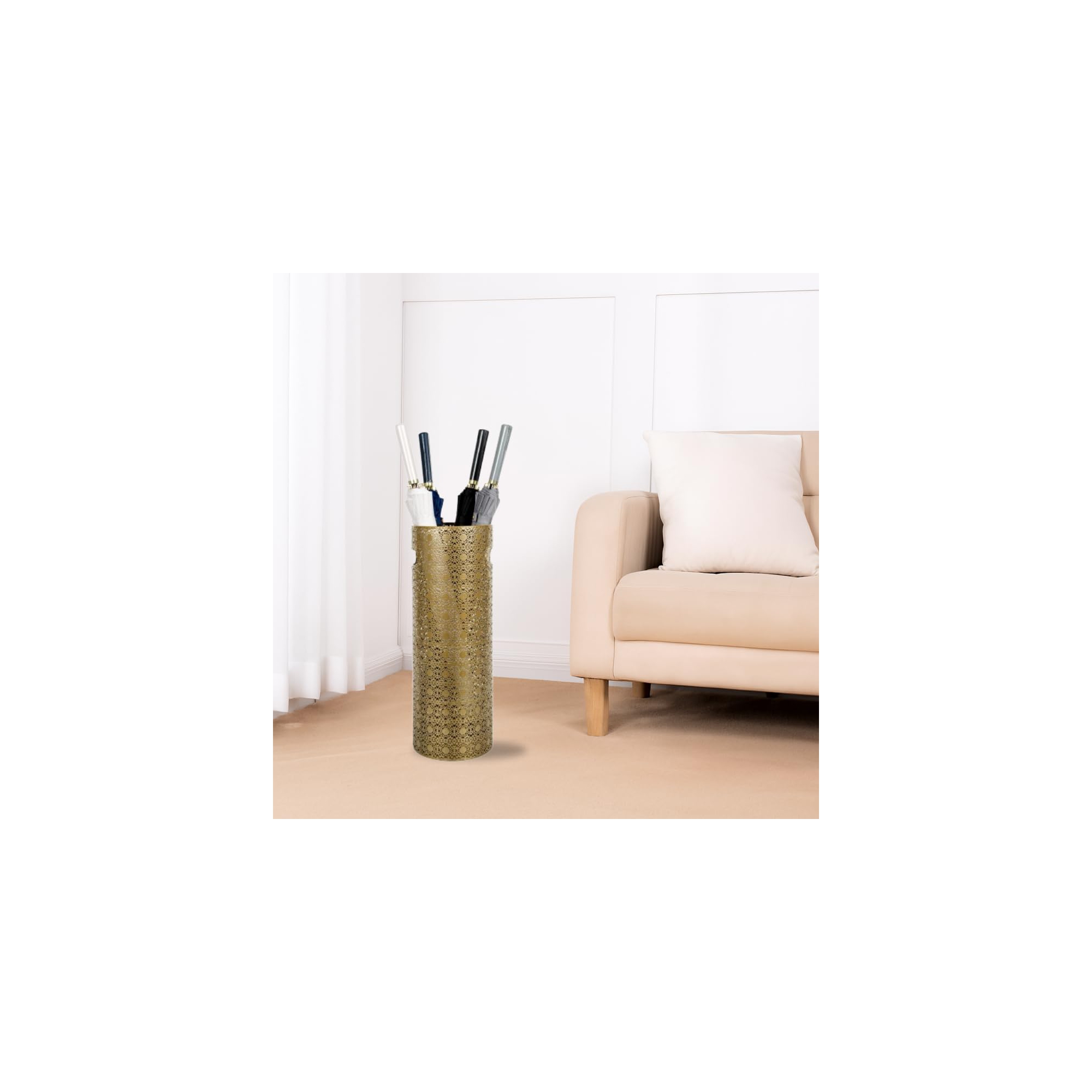 Concepts 21 Inch Heavy Duty Metal Umbrella Stand - Durable Indoor/Outdoor Umbrella Organizer for Entryways (Gold Lace)