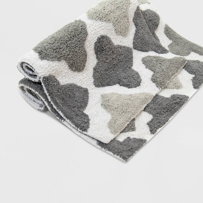 Moroccan Tiles Inspired Plush Gray Bath Rug Set - 2 Pieces